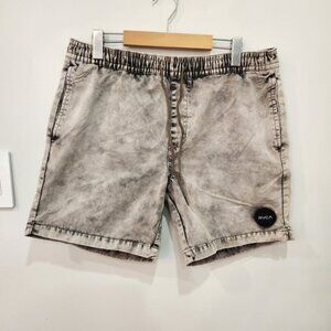 RVCA Shorts Mens Medium Gray Acid Wash 100% Cotton Elastic Waist Drawstring Y2K